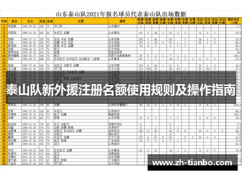 泰山队新外援注册名额使用规则及操作指南